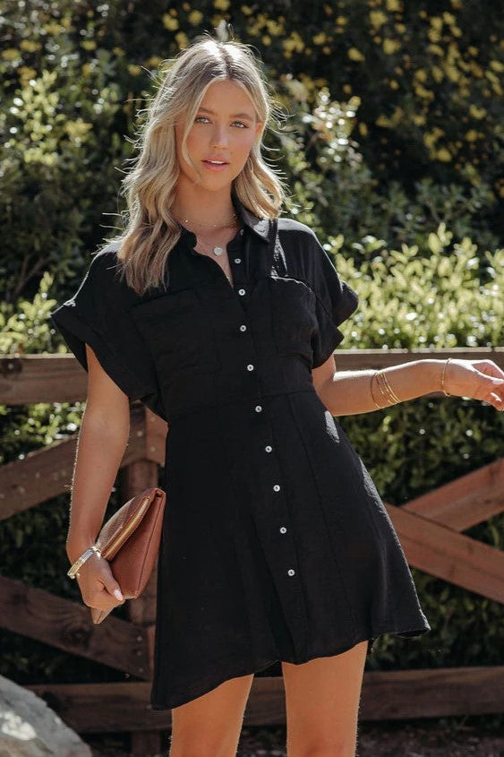 Black Adelyn Button Down Shirt Dress – Groovy Mimi