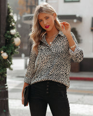 Aimee Satin Leopard Button Down Blouse