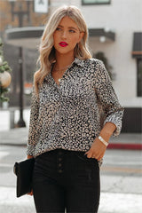 Aimee Satin Leopard Button Down Blouse