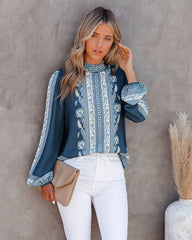 Aven Printed Mock Neck Blouse