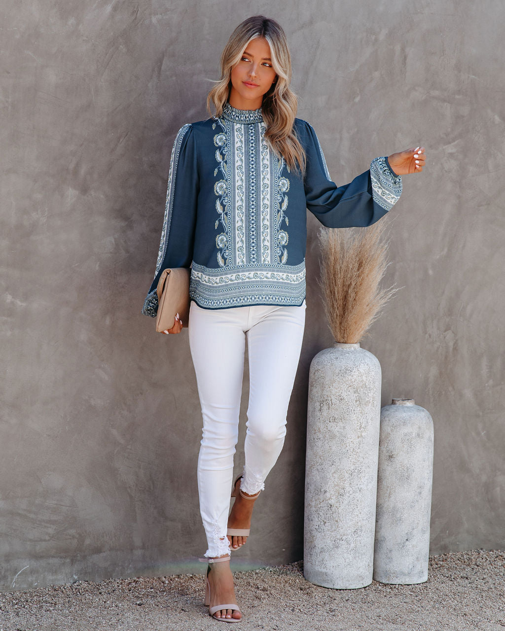Aven Printed Mock Neck Blouse