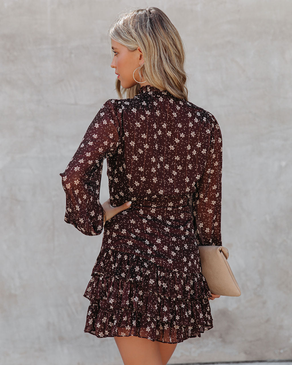 Ayesha Floral Ruffle Dress - Brown