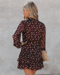 Ayesha Floral Ruffle Dress - Brown