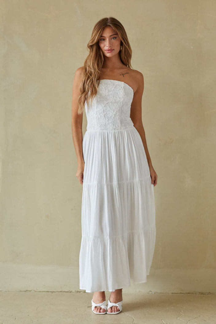 White Bandeau Tiered Maxi Dress
