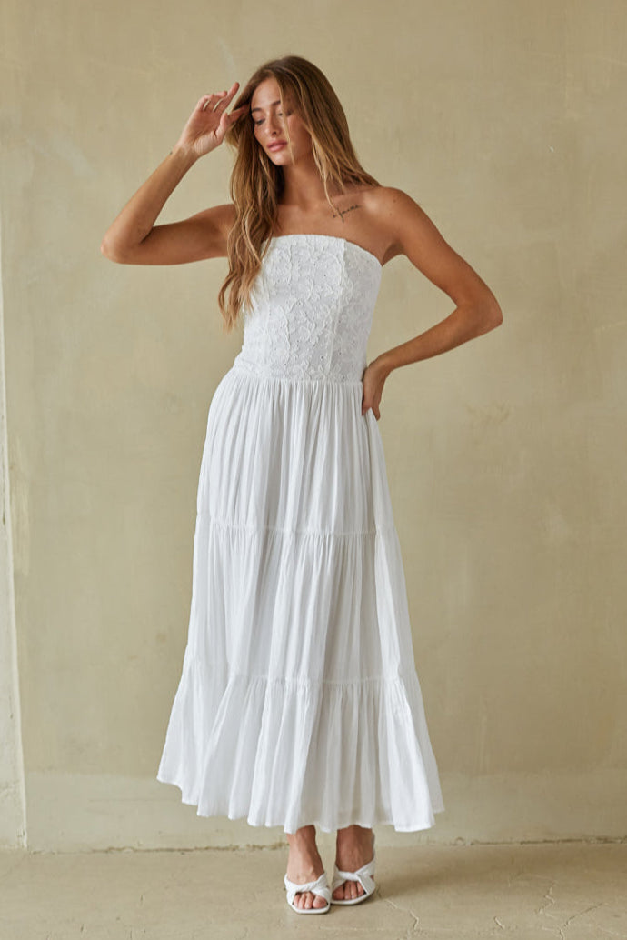 White Bandeau Tiered Maxi Dress