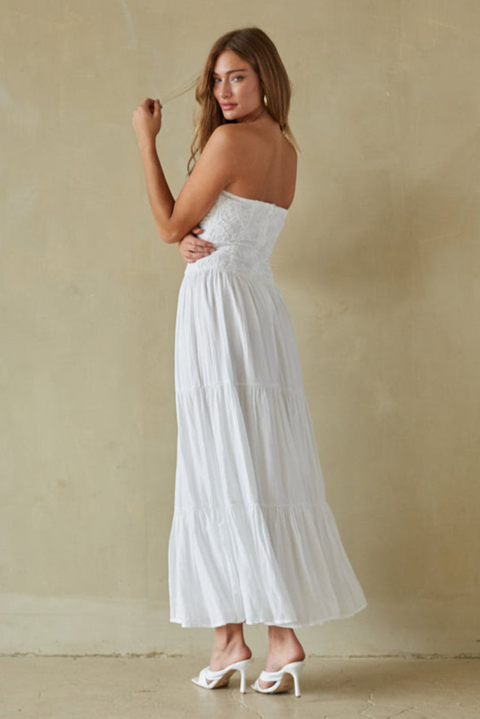 White Bandeau Tiered Maxi Dress