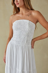 White Bandeau Tiered Maxi Dress