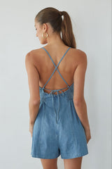 Blue Front Tie Denim Romper
