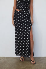 High Slit Polka Dot Maxi Skirt