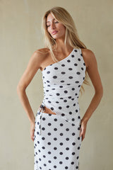 Dotted One Shoulder Ruched Top