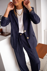 Navy Blue Notched Lapel Blazer