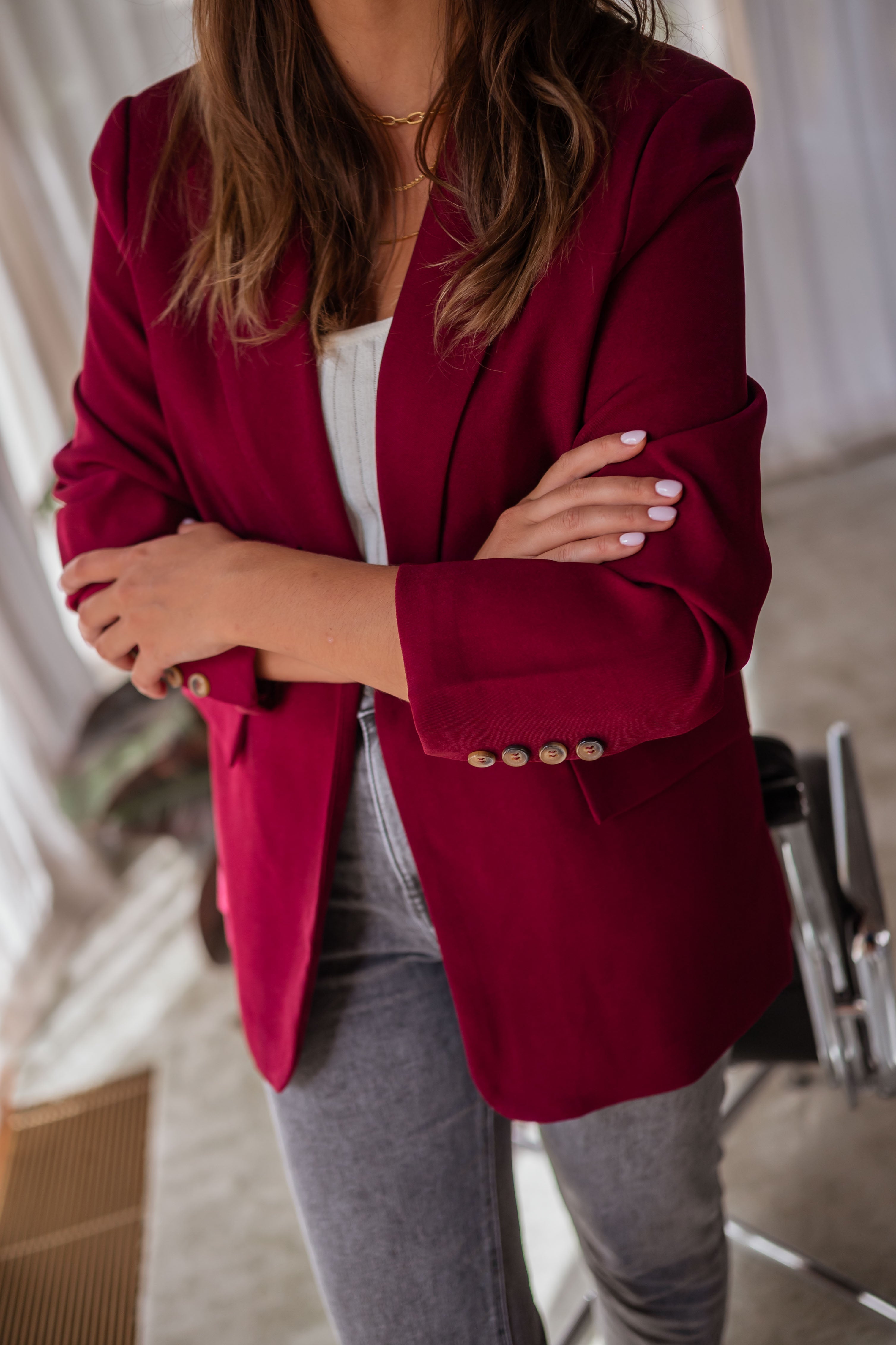 Burgundy Notched Lapel Blazer