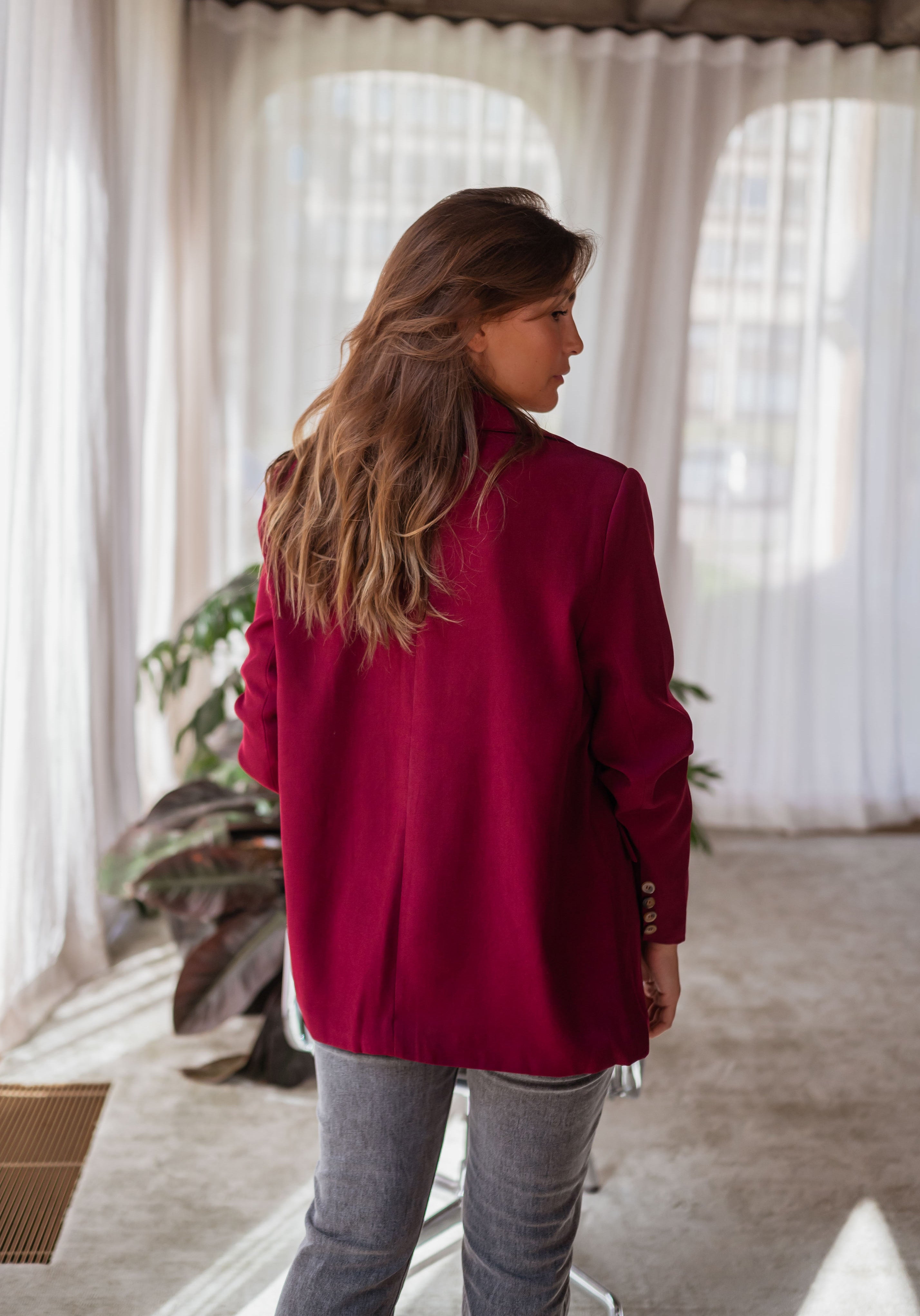 Burgundy Notched Lapel Blazer