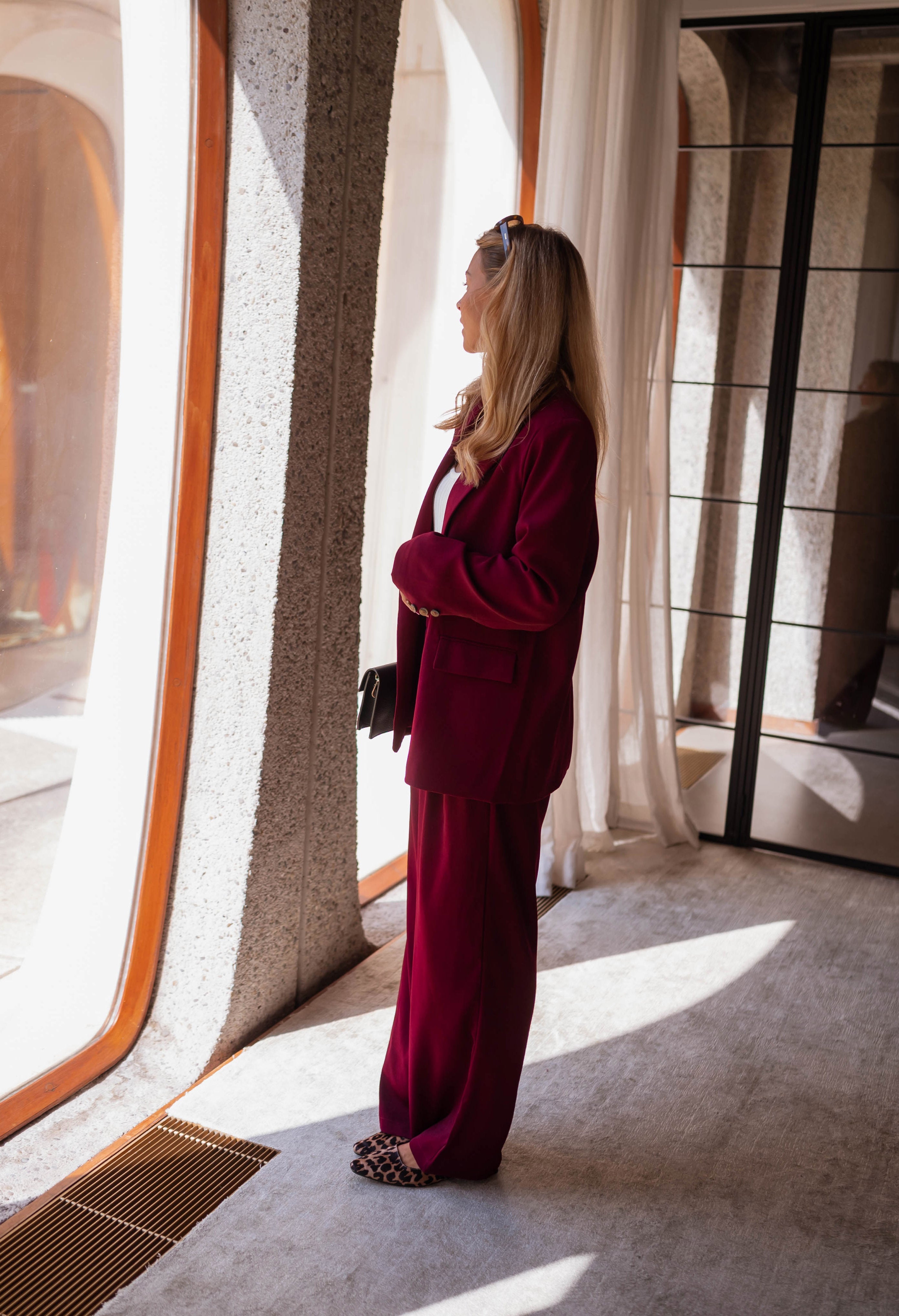 Burgundy Notched Lapel Blazer