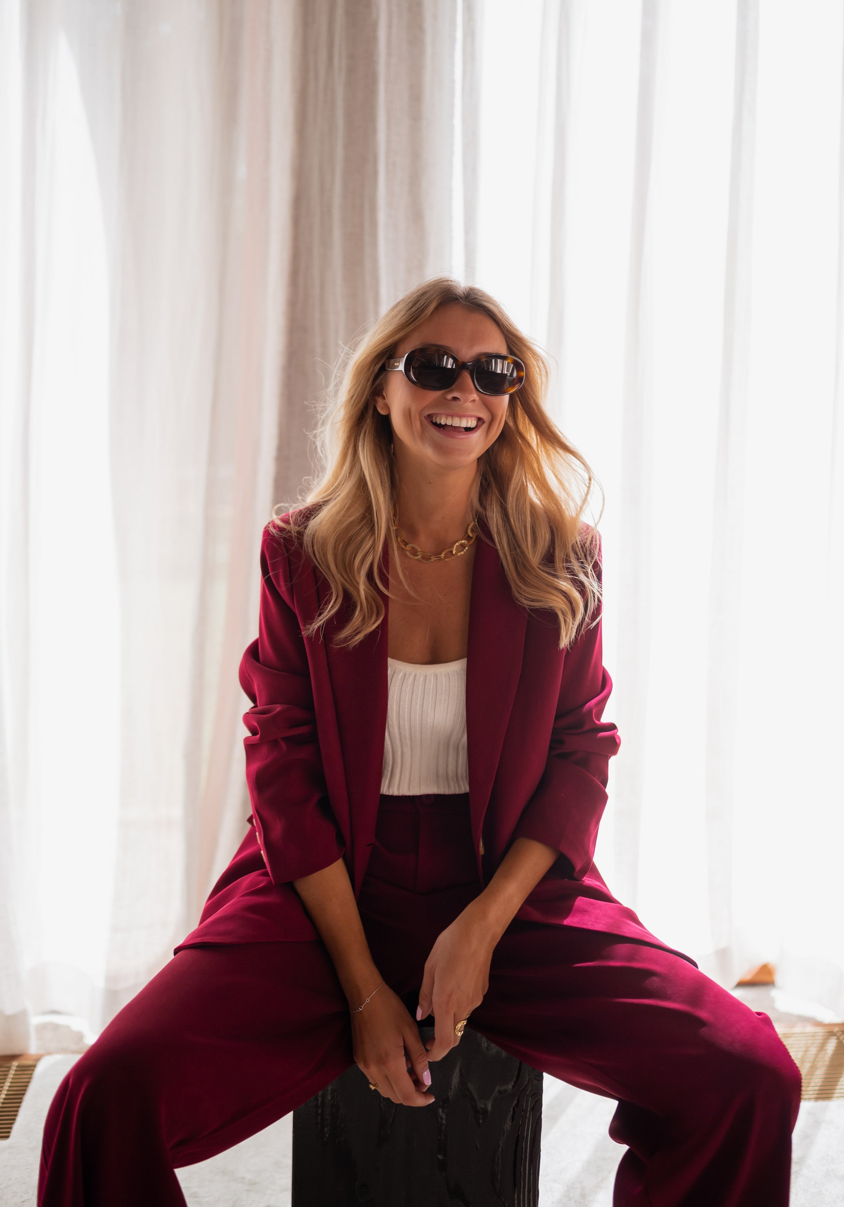 Burgundy Notched Lapel Blazer