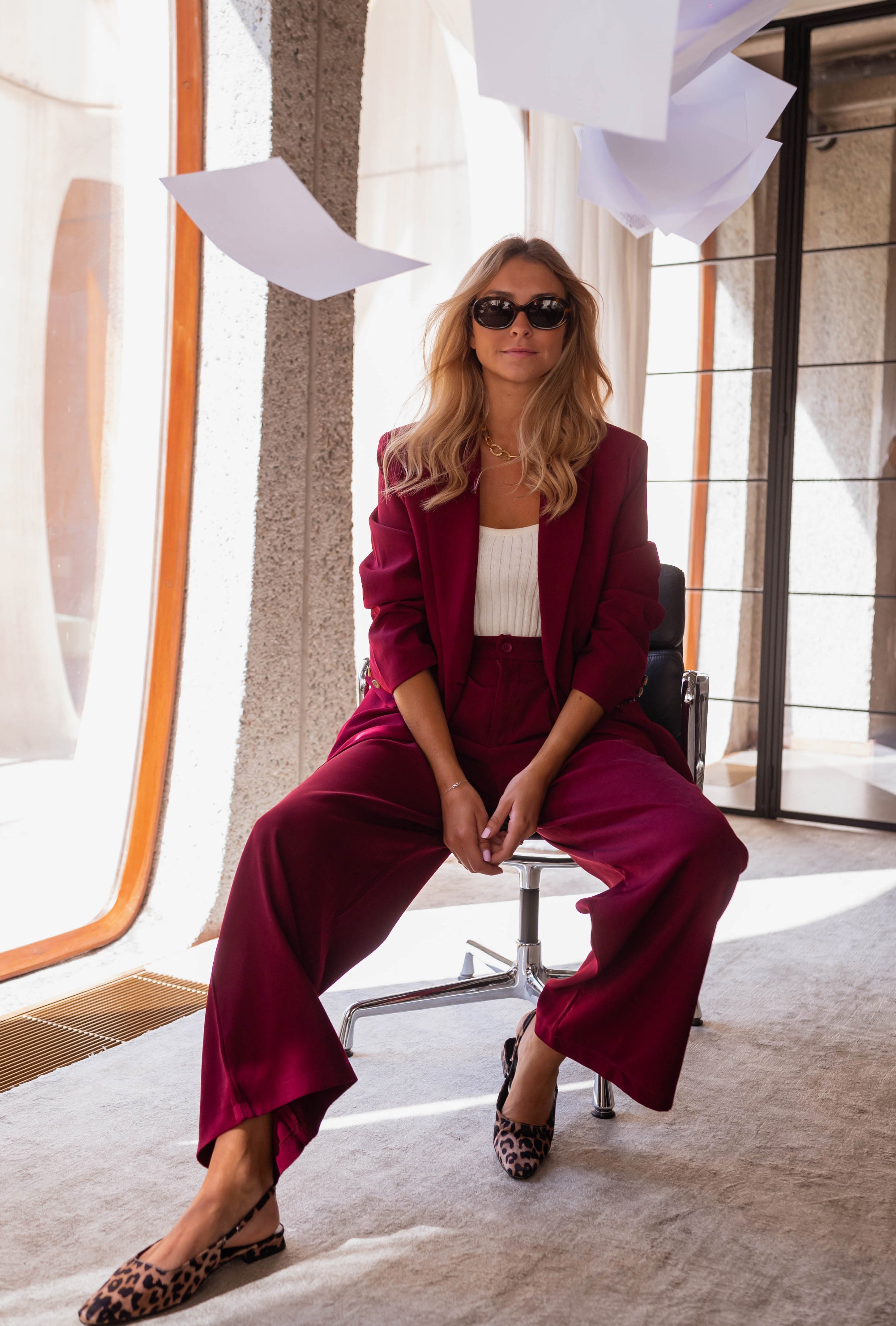 Burgundy Notched Lapel Blazer