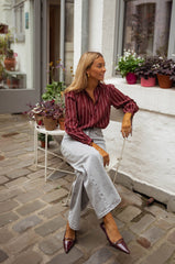 Burgundy Striped Button Down Blouse