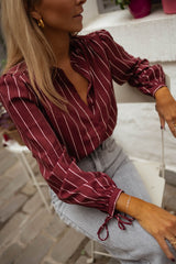 Burgundy Striped Button Down Blouse