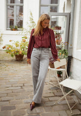 Burgundy Striped Button Down Blouse