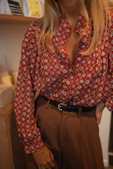 Red Patterned Long Sleeves Blouse