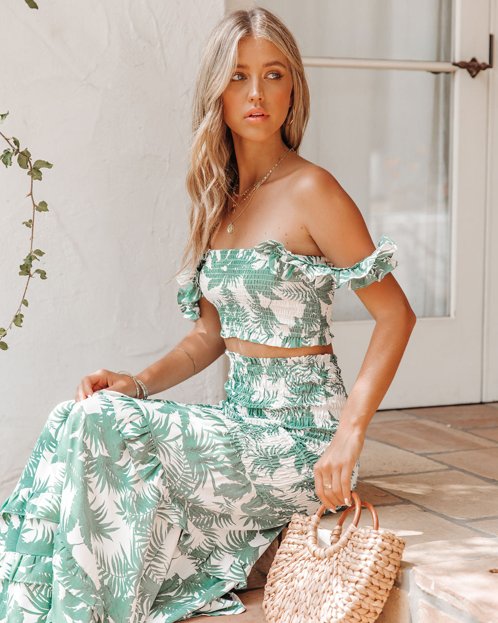 Bolivia Smocked Palm Print Crop Top - FINAL SALE