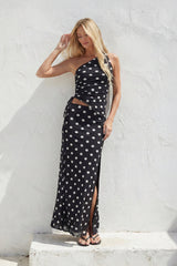 High Slit Polka Dot Maxi Skirt