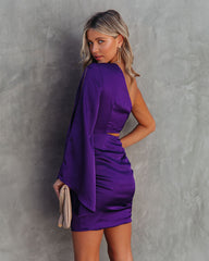 Caydan Satin One Shoulder Cutout Dress - Plum - FINAL SALE