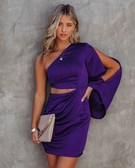 Caydan Satin One Shoulder Cutout Dress - Plum - FINAL SALE