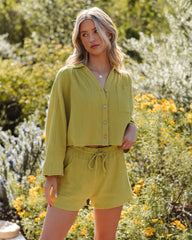 Celia Cotton Pocketed Drawstring Shorts - Lemongrass