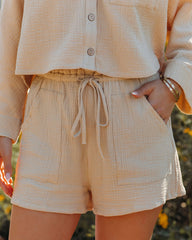 Celia Cotton Pocketed Drawstring Shorts - Natural