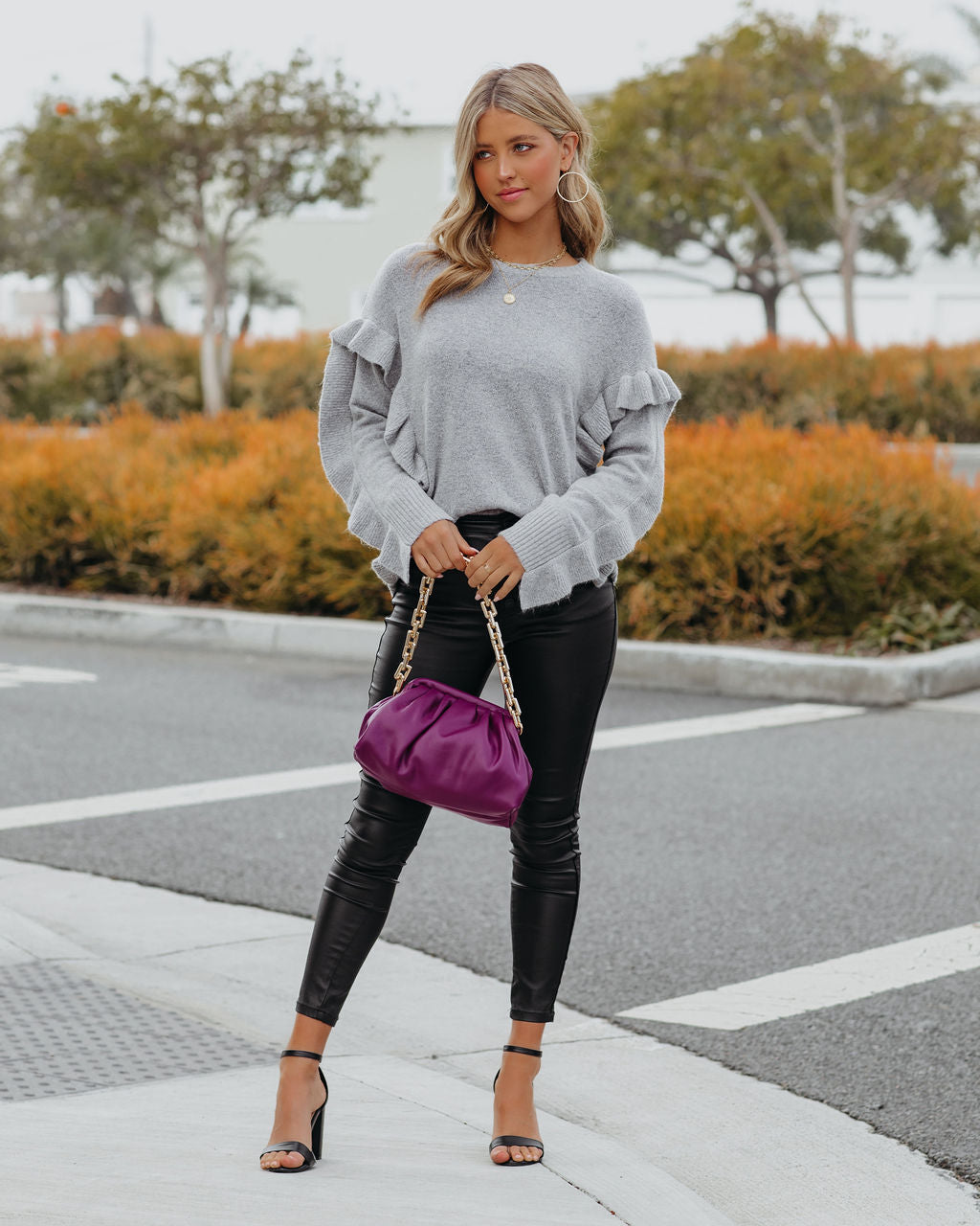 Charleston Ruffle Knit Sweater - Heather Grey - FINAL SALE