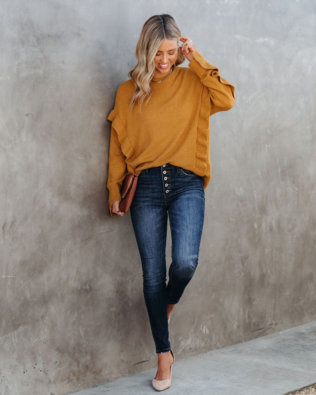 Charleston Ruffle Knit Sweater - Mustard - FINAL SALE