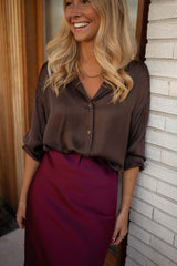 Chocolate Button Down Satin Shirt