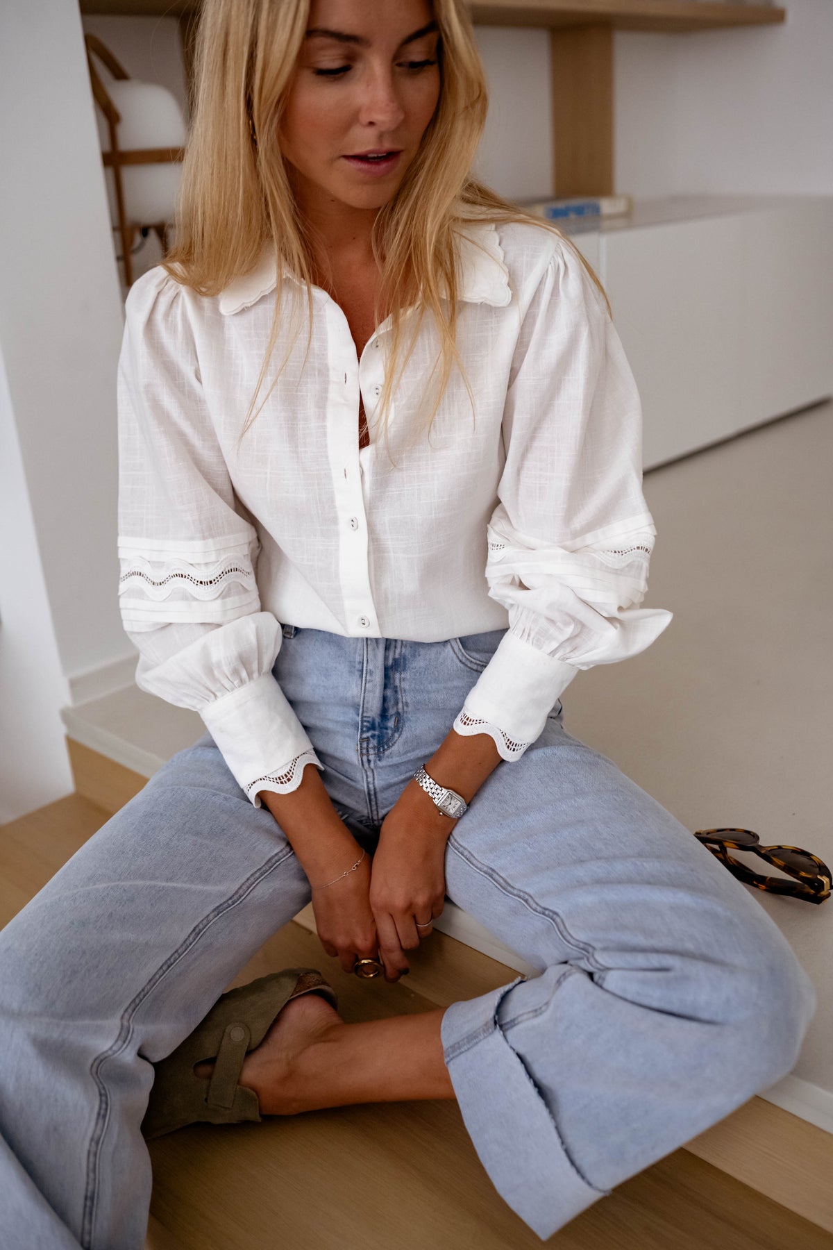 White Ballooned Sleeves Shirt