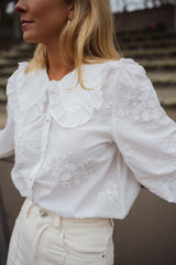 White Embroidery Floral Shirt