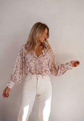 Delicate Pink Floral Button Down Shirt