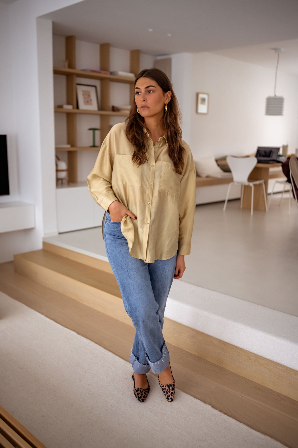 Golden Button Down Long Shirt