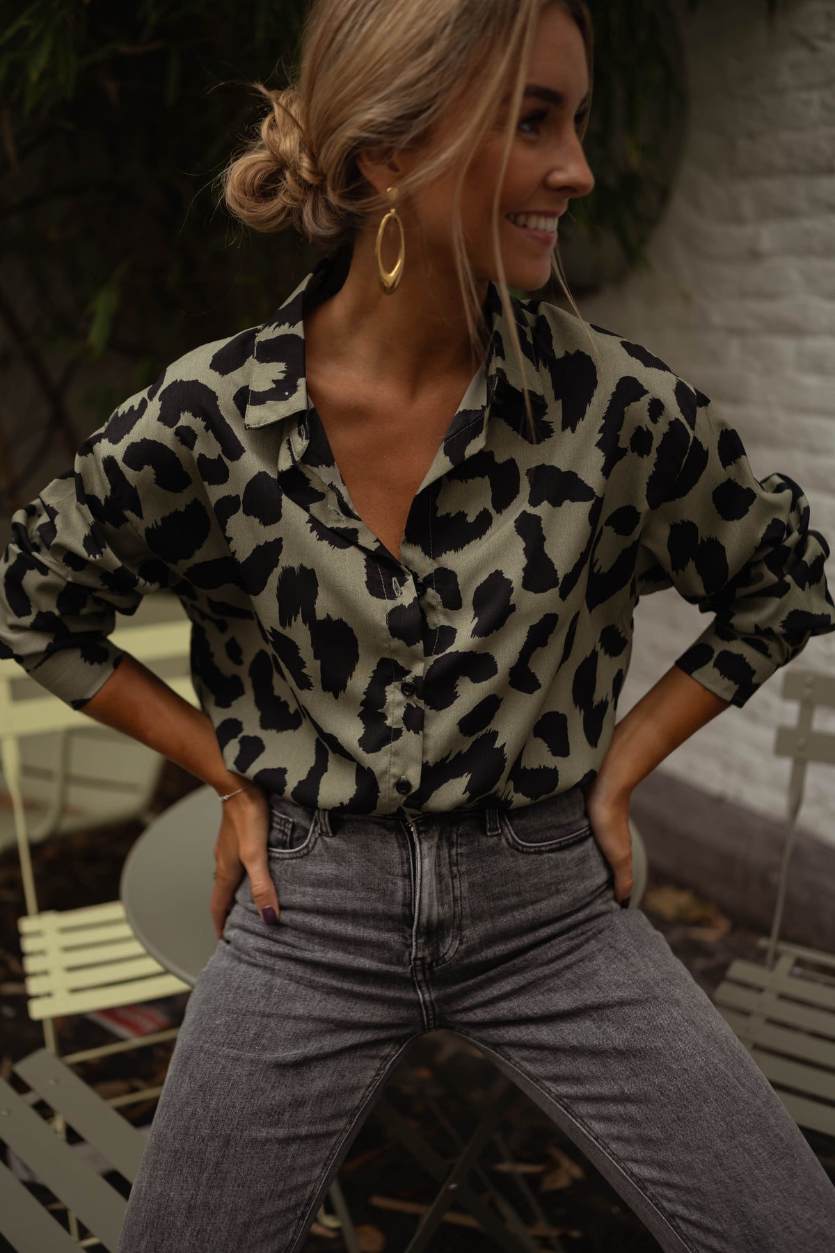 Green Leopard Button Down Shirt