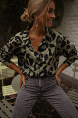 Green Leopard Print Button Down Shirt