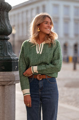 Green Striped Polo Knit Sweater