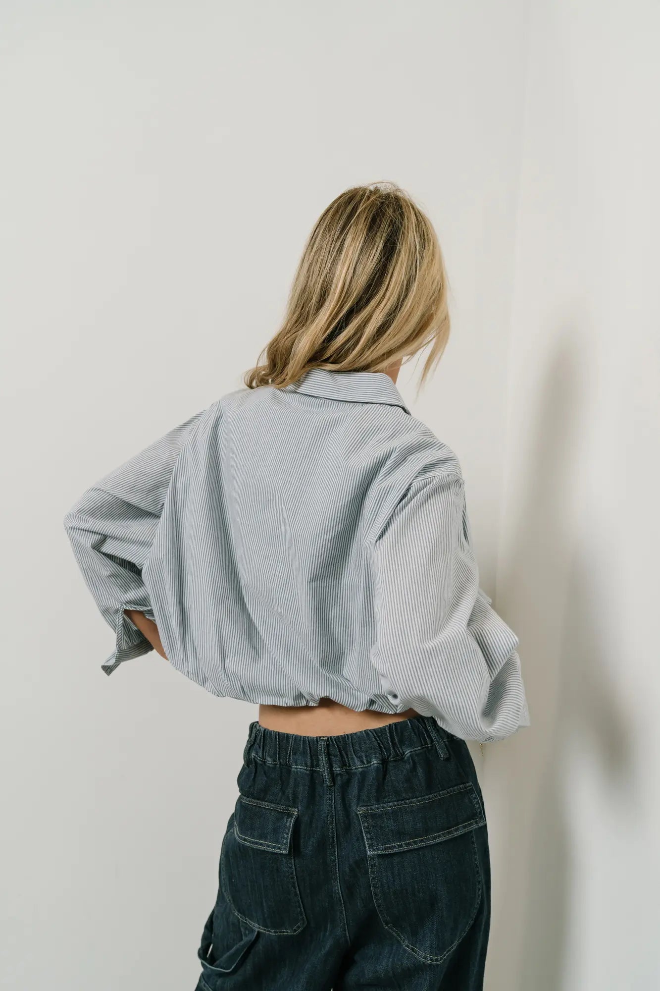 Rayna Striped Collared Top in Blue