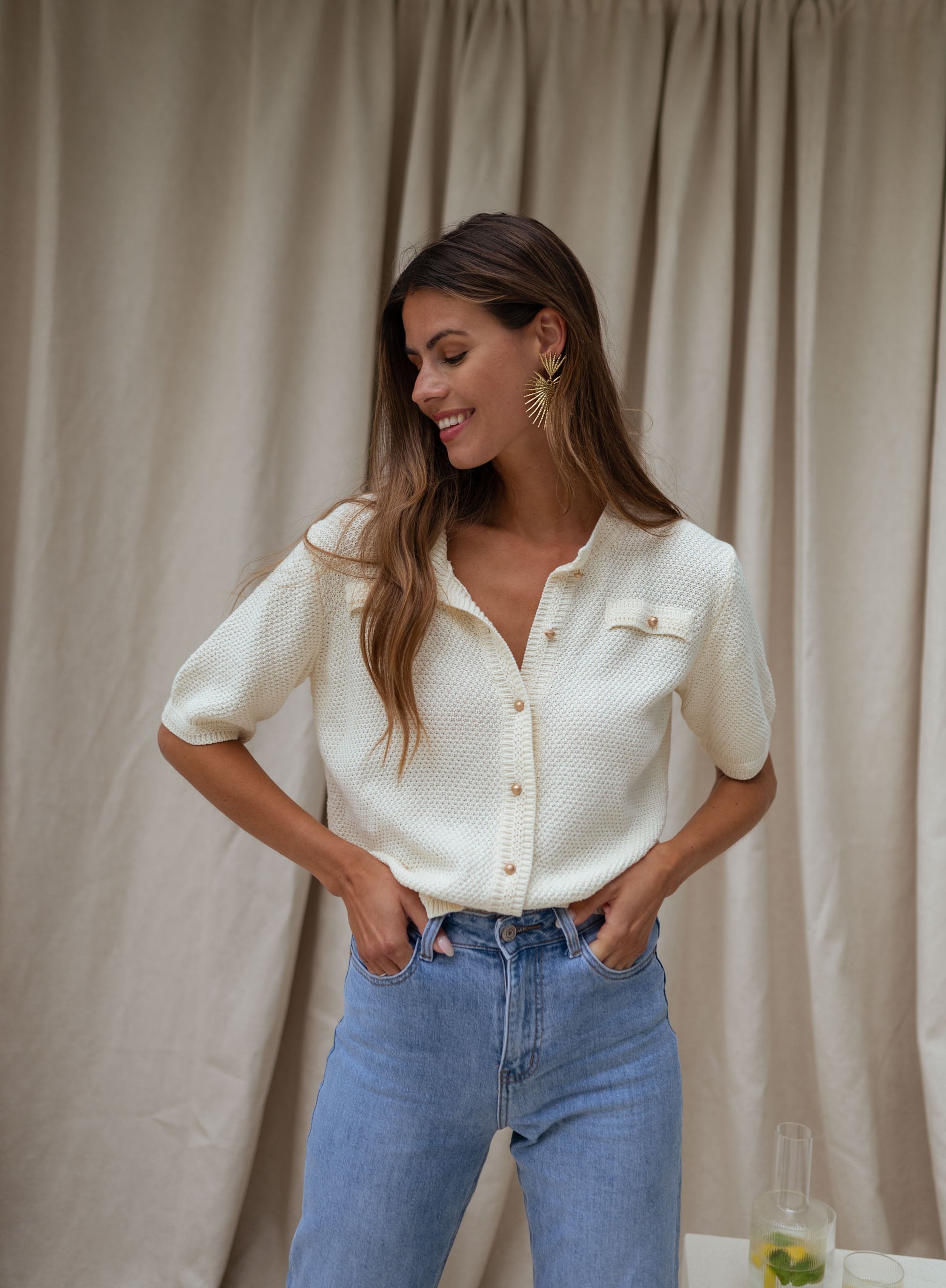 White Short Sleeve Knit Top