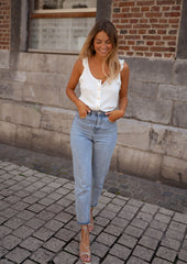 White Tank Buttoned Top