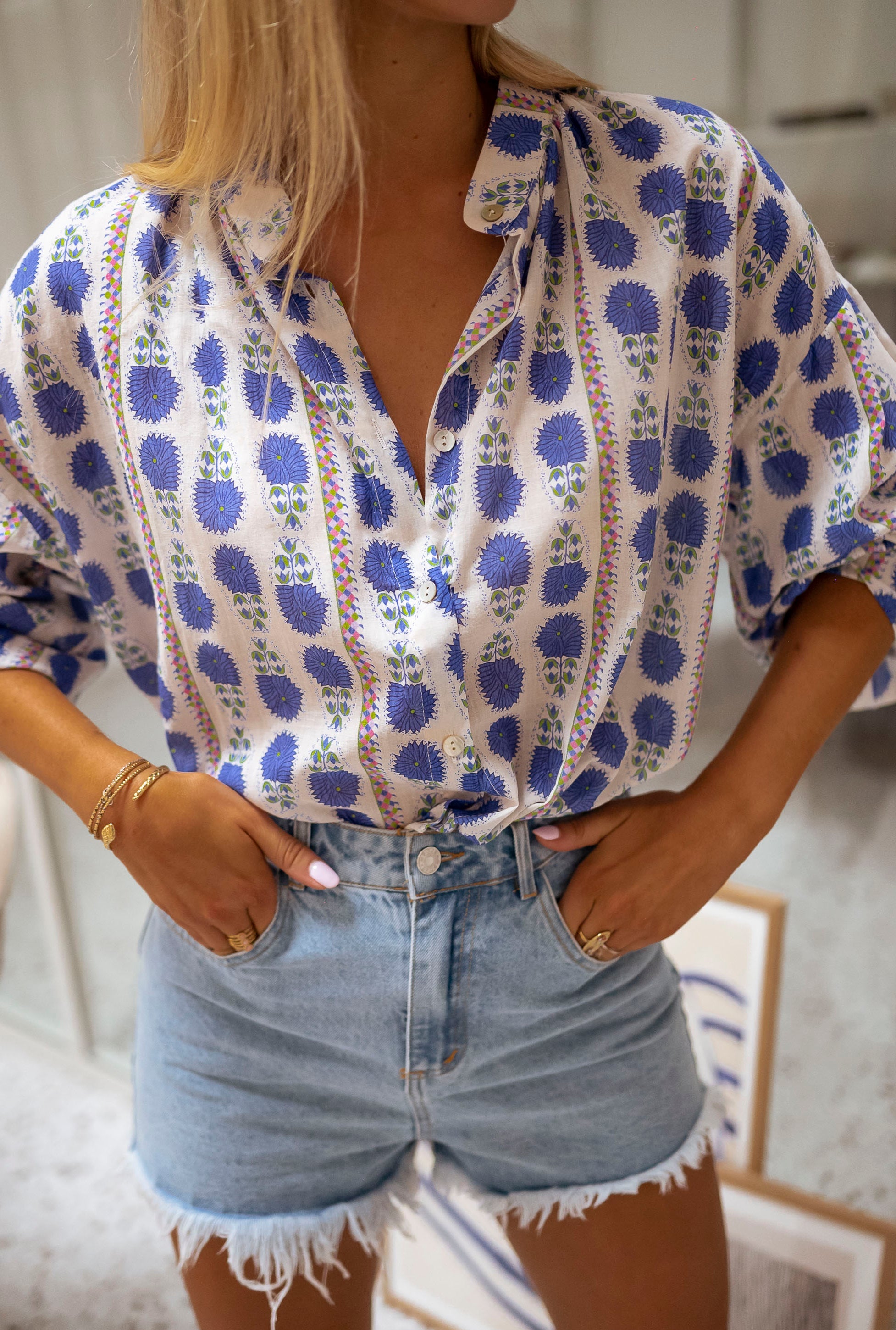 Blue Dotted Chiffon Shirt