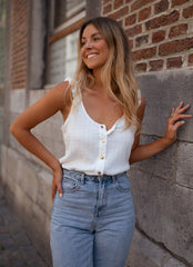White Tank Buttoned Top