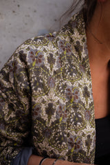 Retro Floral Print Open Front Jacket