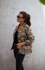 Retro Floral Print Open Front Jacket
