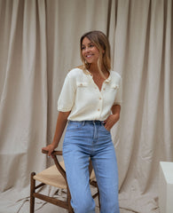 White Short Sleeve Knit Top