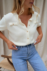 White Short Sleeve Knit Top