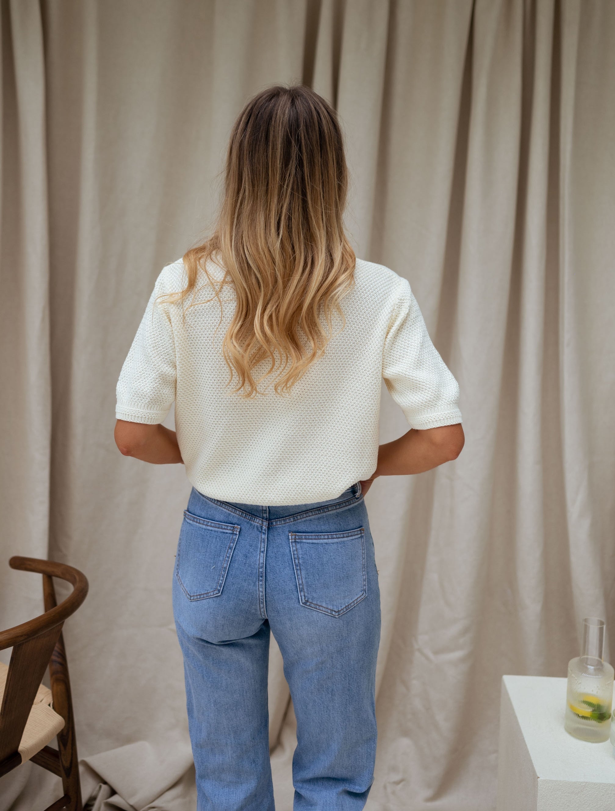 White Short Sleeve Knit Top